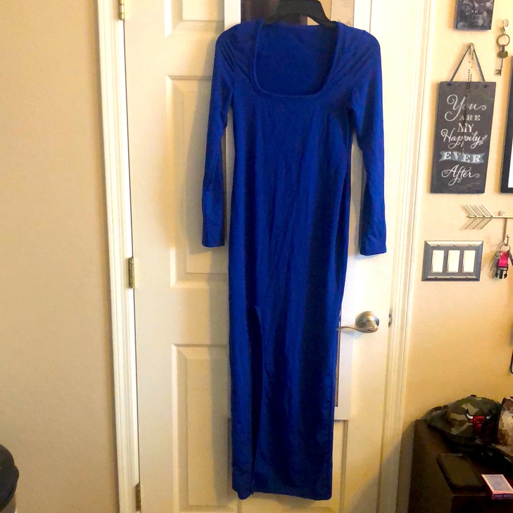Women's Sexy Basic Long Sleeves Square Neck Fitted Split Evening Long Dress